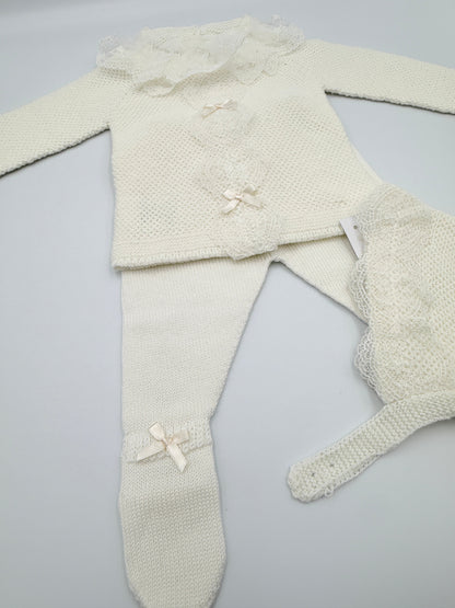 Knit Set 'Puntilla Picos' Beige