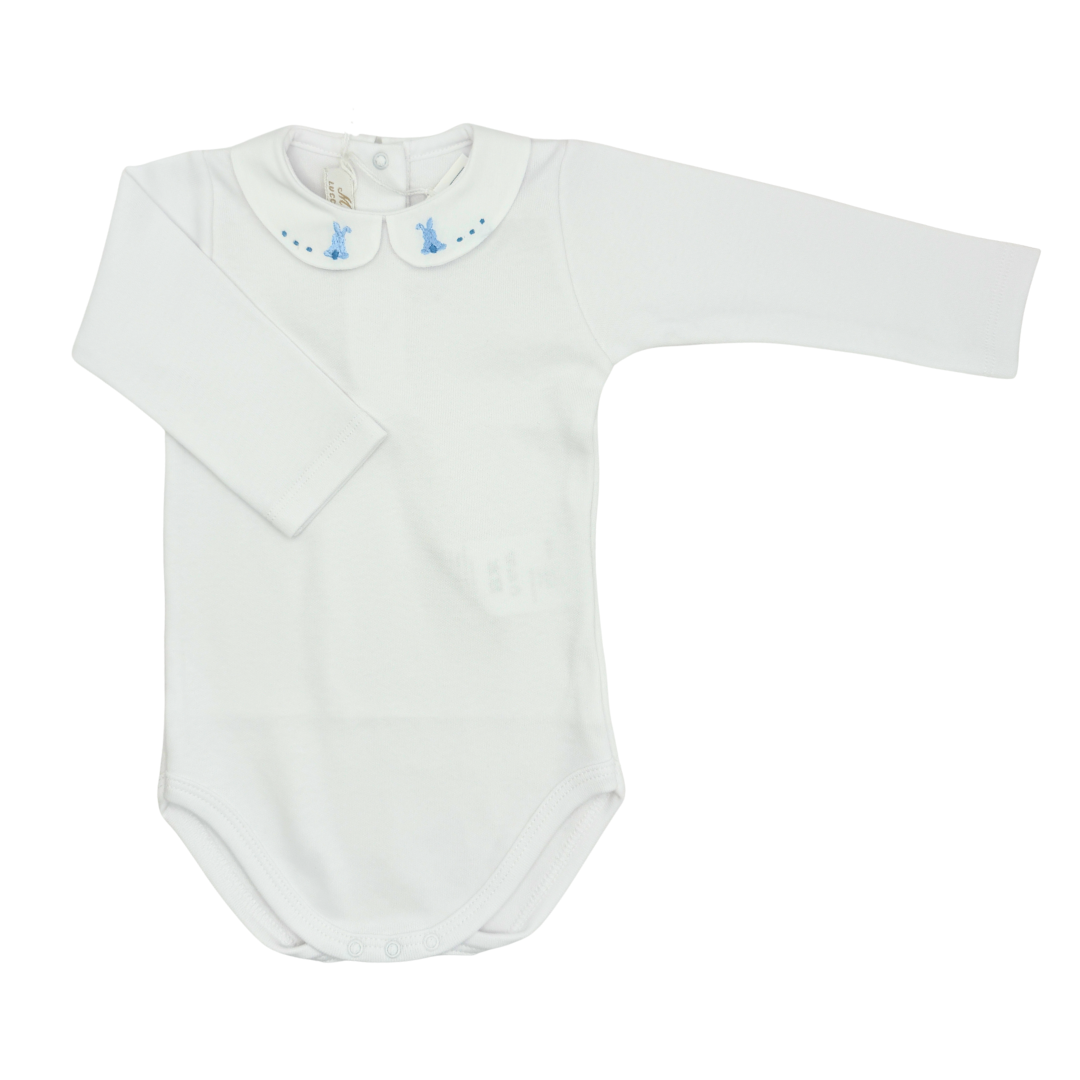 Hand Embroidered Onesie Bunny Blue