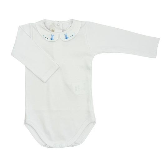 Hand Embroidered Onesie Bunny Blue