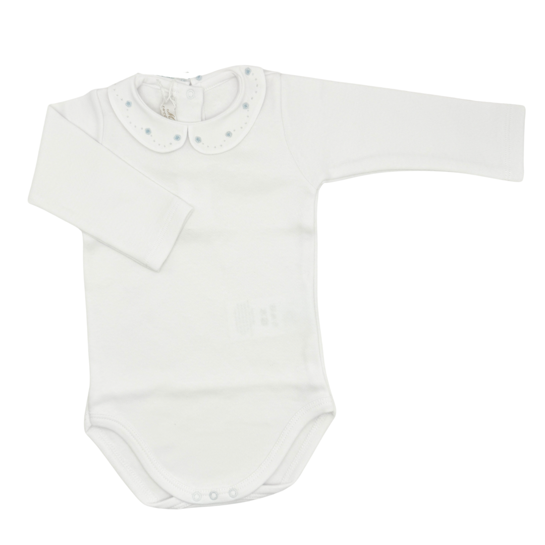 Hand Embroidered Onesie Blue Flowers