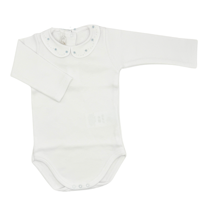 Hand Embroidered Onesie Blue Flowers