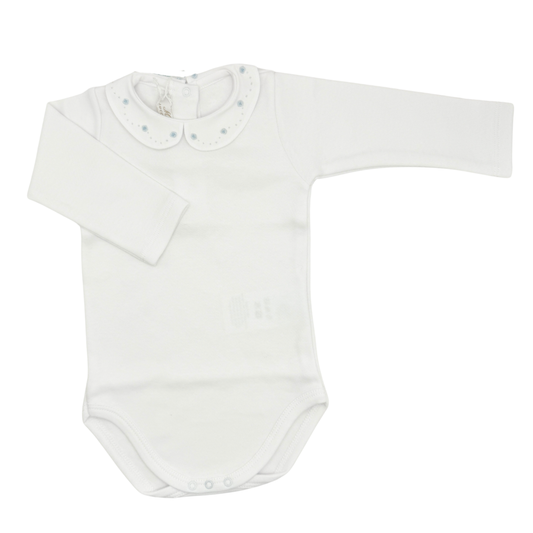 Hand Embroidered Onesie Blue Flowers