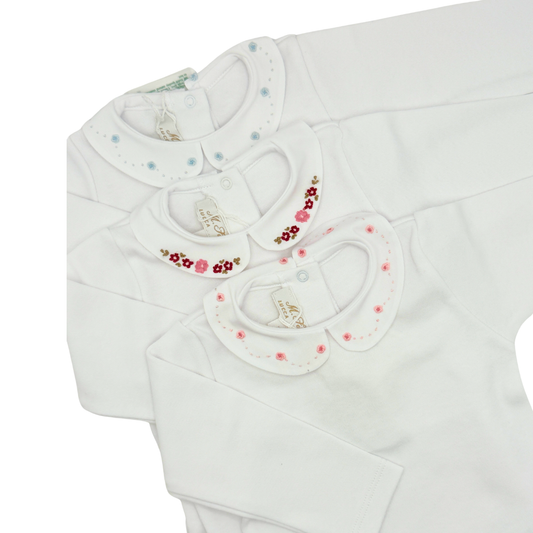 Hand Embroidered Onesie Blue Flowers
