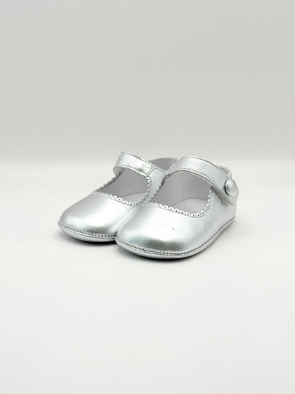 Crib Shoe Mary Jane Button Silver