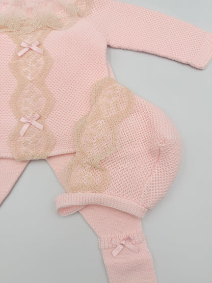 Knit Set 'Puntilla Picos' Pink