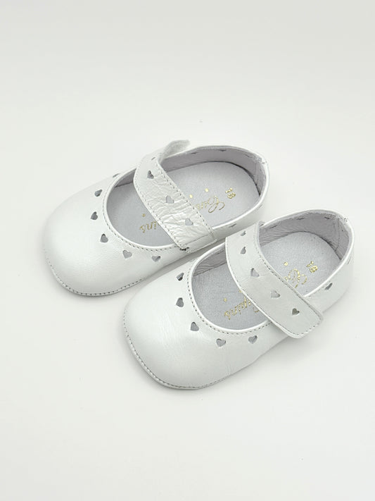 Crib Shoe Mary Jane Hearts Pearl White