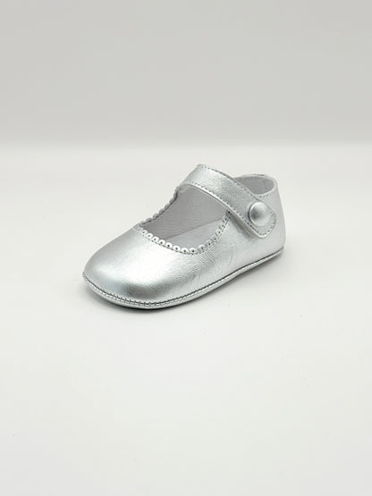 Crib Shoe Mary Jane Button Silver