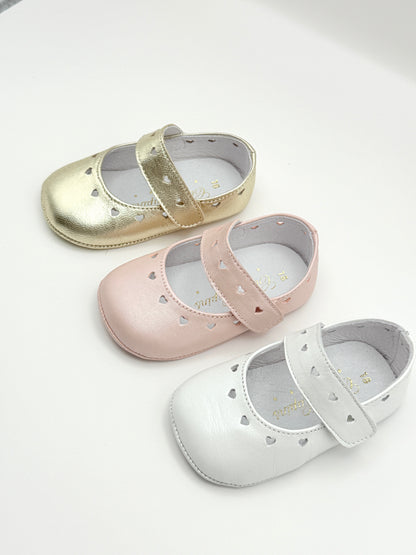 Crib Shoe Mary Jane Hearts Pearl White