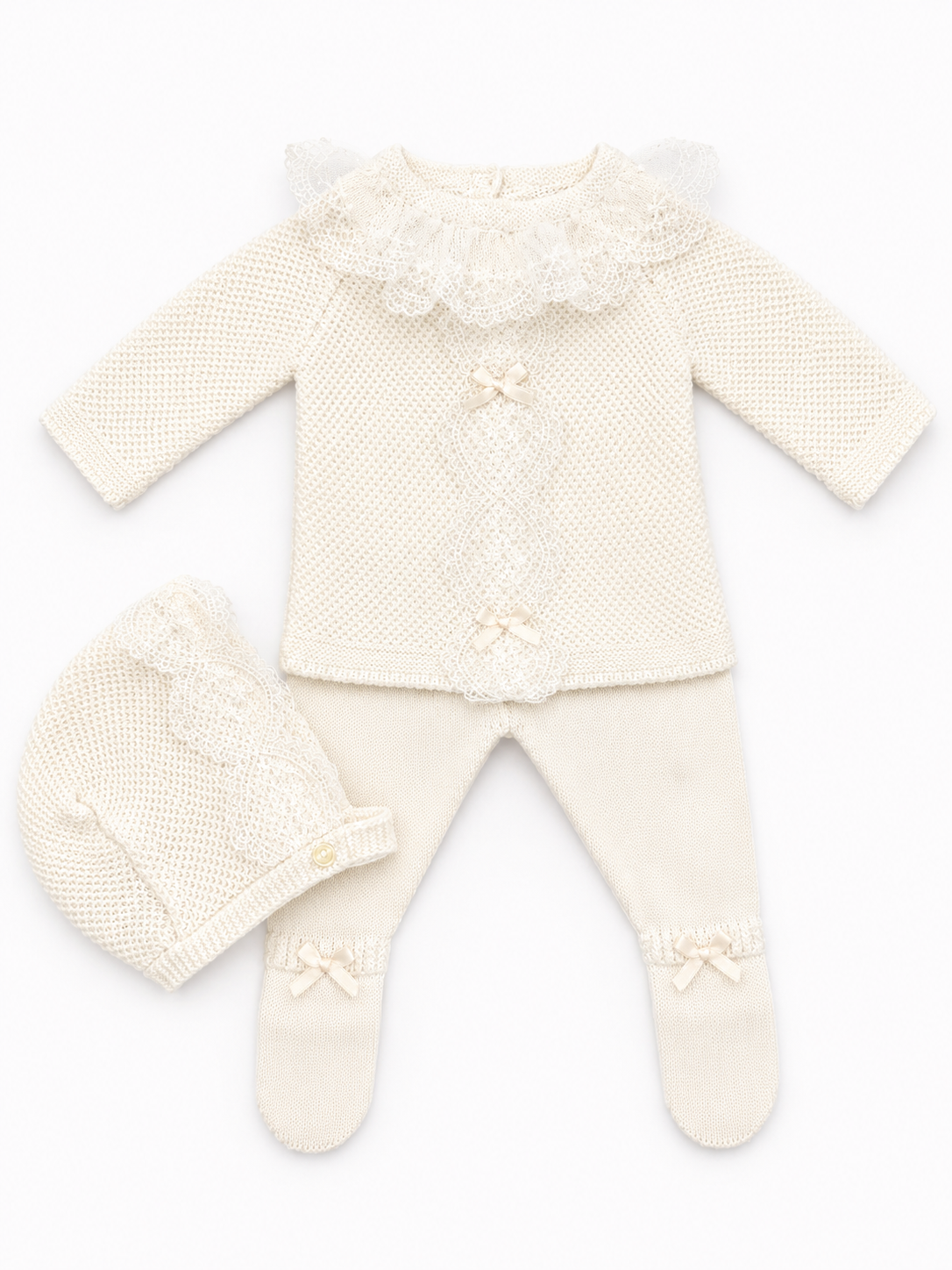 Knit Set 'Puntilla Picos' Beige