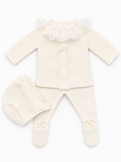 Knit Set 'Puntilla Picos' Beige