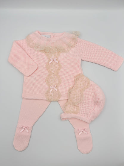 Knit Set 'Puntilla Picos' Pink