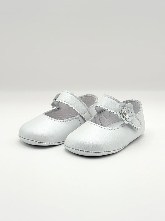 Crib Shoe Mary Jane Flor Pearl White