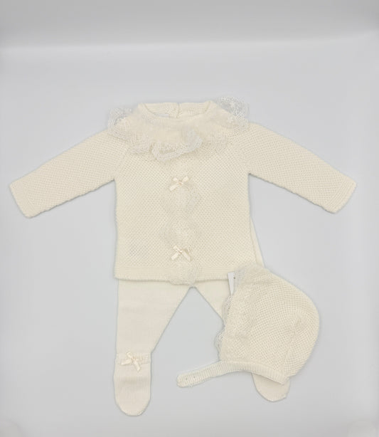 Knit Set 'Puntilla Picos' Beige