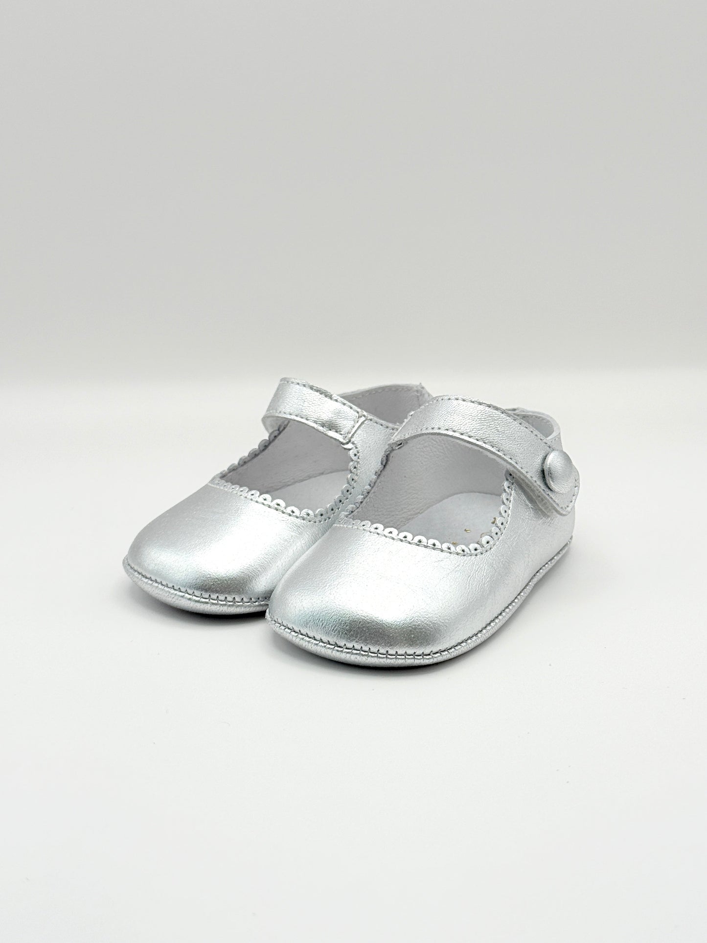 Crib Shoe Mary Jane Button Silver