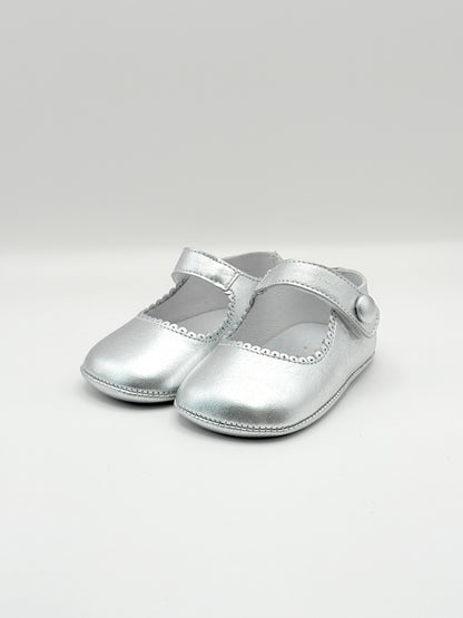 Crib Shoe Mary Jane Button Silver