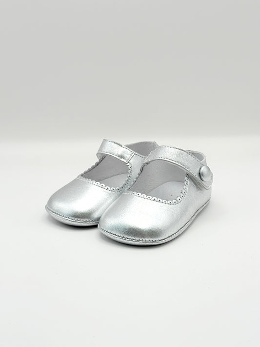 Crib Shoe Mary Jane Button Silver