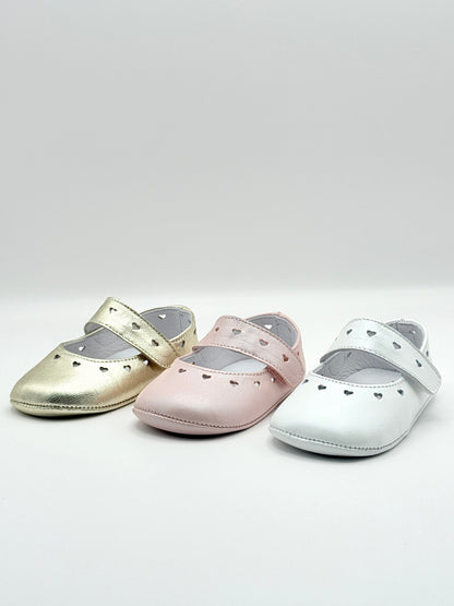 Crib Shoe Mary Jane Hearts Pearl Pink