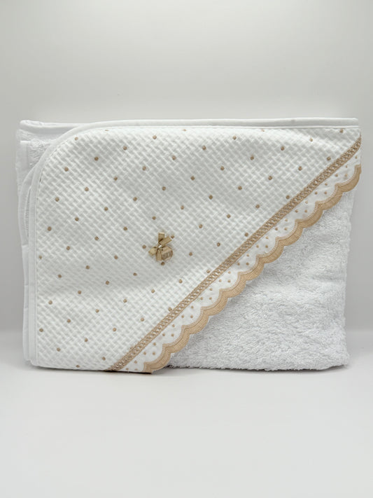 Hooded Towel XL Dots Beige