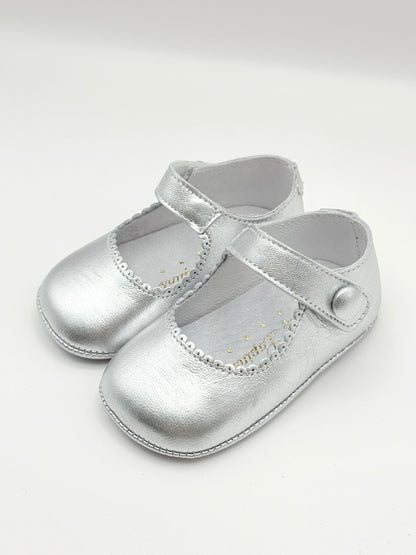 Crib Shoe Mary Jane Button Silver