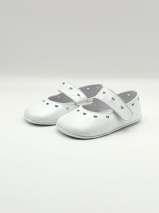 Crib Shoe Mary Jane Hearts Pearl White