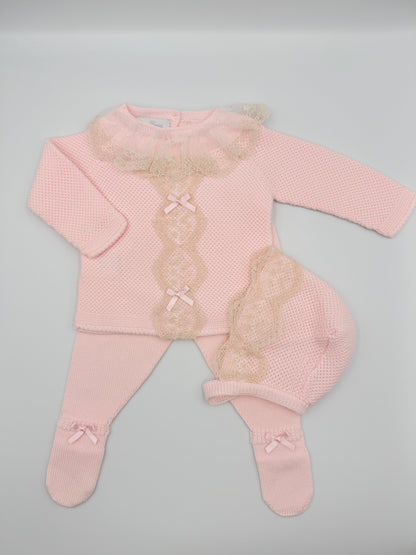 Knit Set 'Puntilla Picos' Pink
