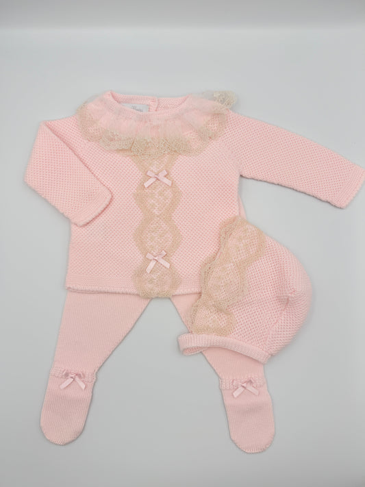 Knit Set 'Puntilla Picos' Pink