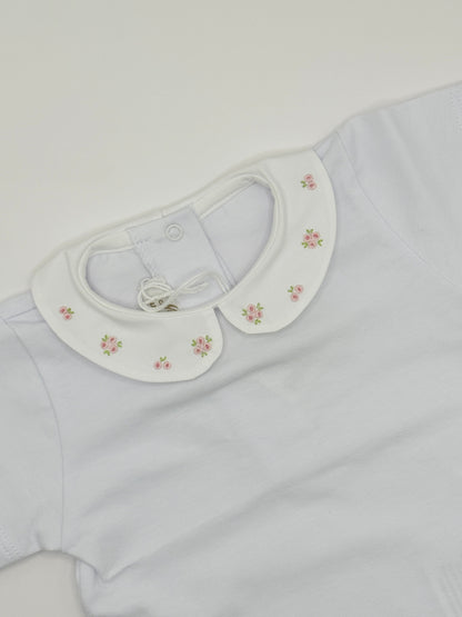 Hand Embroidered Onesie 'Fiori Rosa’
