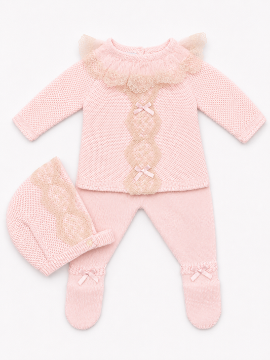 Knit Set 'Puntilla Picos' Pink