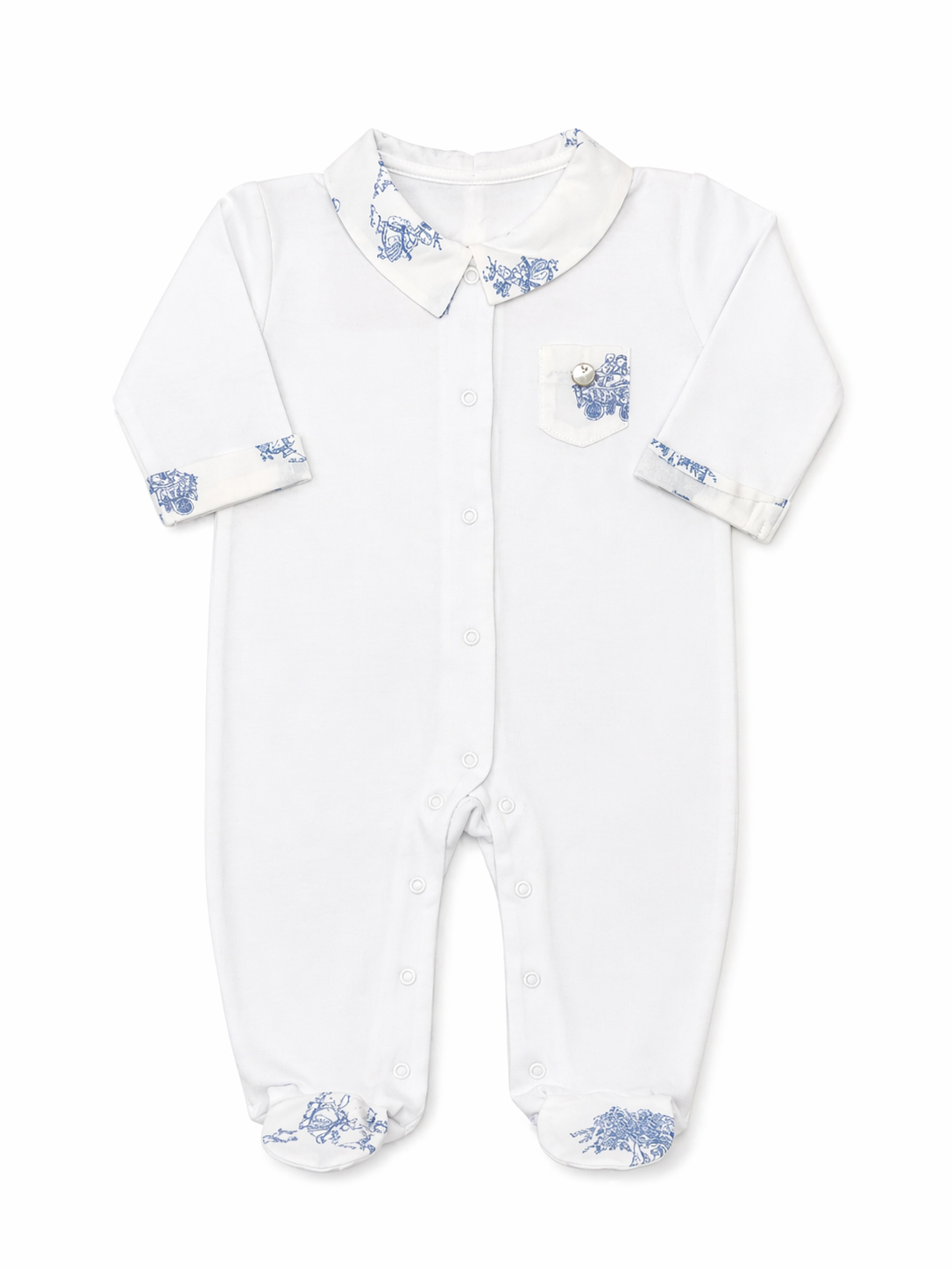 Babygrow Set 'Toile de Jouy' White- 2pc