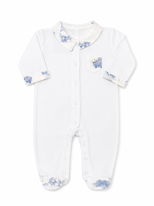 Babygrow Set 'Toile de Jouy' White- 2pc